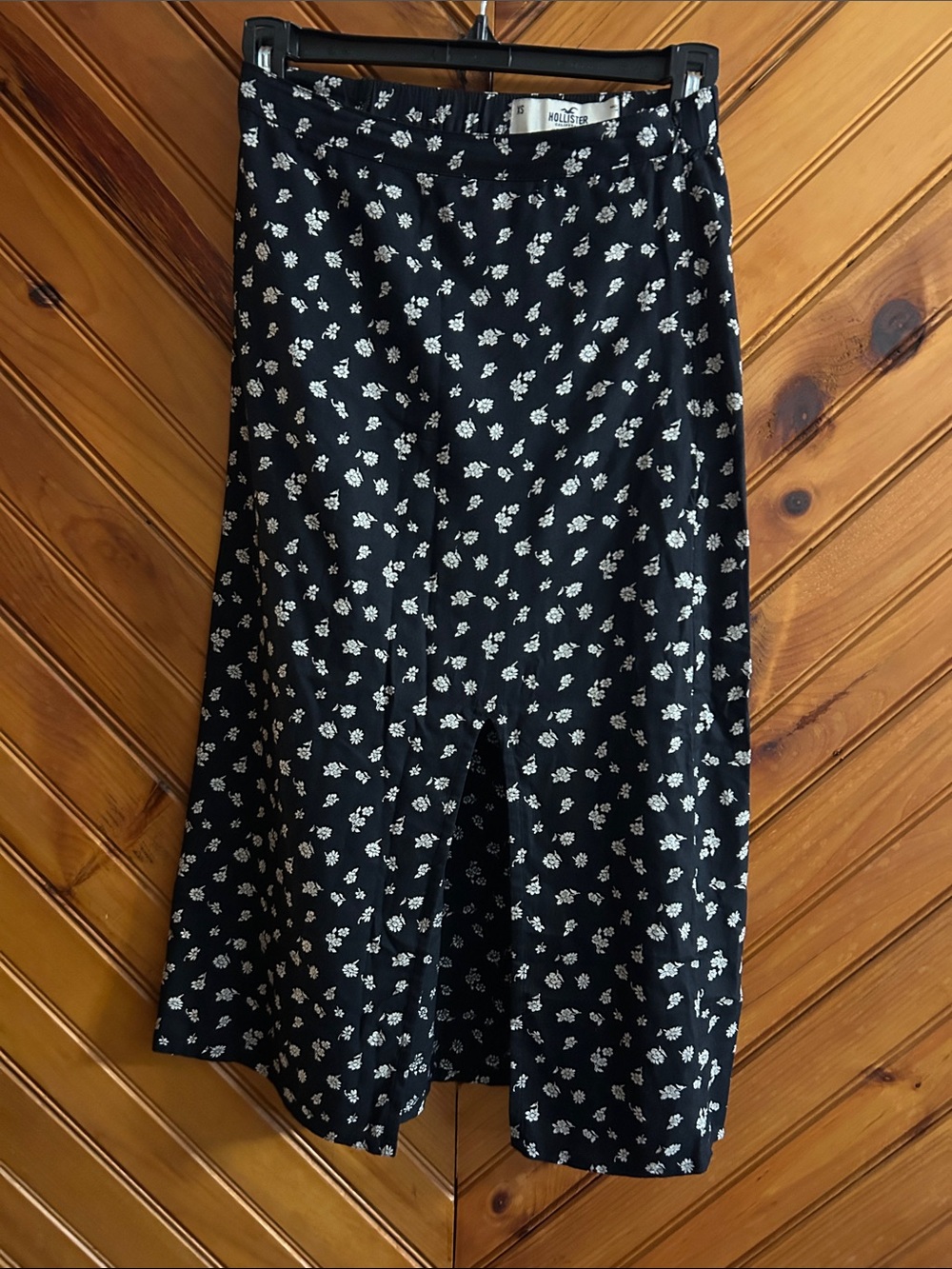 Hollister Black Midi Skirt with White Floral Print